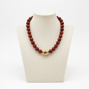 Women's Stone with Gold Hammered Accent 8mm Beaded 16"-18" Necklace What's Hot